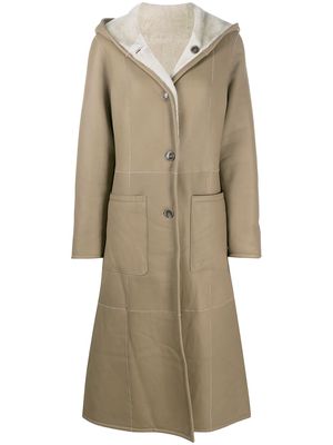 Liska reversible hooded leather coat - Brown