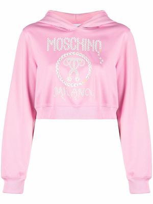 Moschino pearl logo-print cropped hoodie - Pink