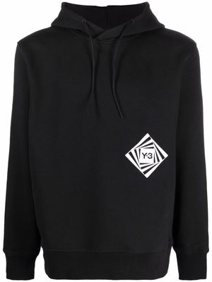Y-3 graphic logo-print relaxed hoodie - Black
