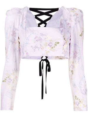 Ulyana Sergeenko cropped floral-print blouse - Pink
