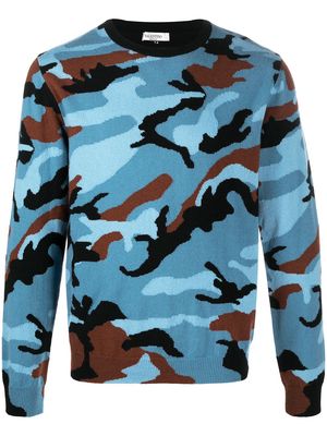 Valentino intarsia-knit camouflage cashmere jumper - Blue