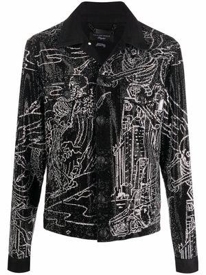 Philipp Plein skeleton-tattoo print denim jacket - Black
