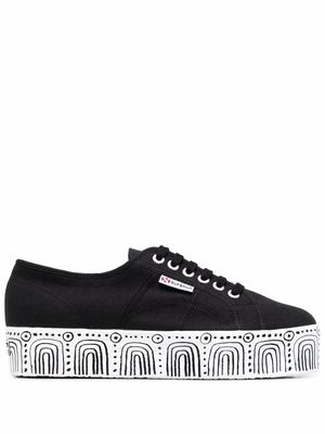 Superga abstract-pattern platform sneakers - Black