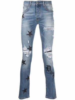 John Richmond distressed star-print skinny jeans - Blue