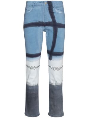 Collina Strada butterfly rhinestone cropped jeans - Blue