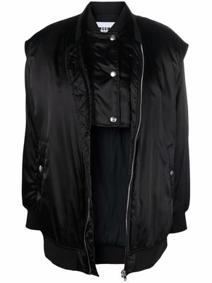 MSGM slogan-print zip-up layered bomber jacket - Black