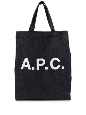 A.P.C. logo-print denim tote - Blue