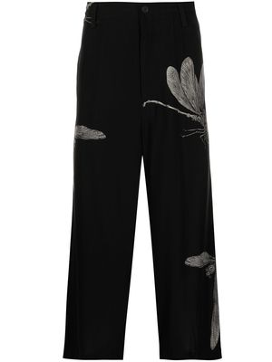 Yohji Yamamoto leaf-print silk trousers - Black
