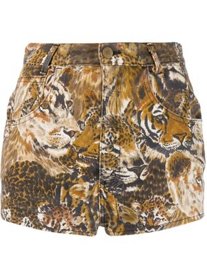 Kenzo Pre-Owned 1990s feline-print denim shorts - Brown