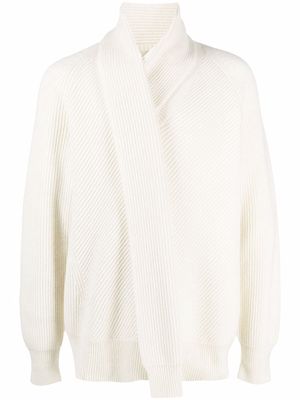 Alexander McQueen scarf-detail ribbed-knit jumper - Neutrals