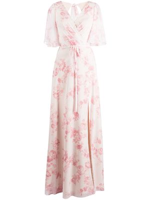 Marchesa Notte Bridesmaids floral-print short-sleeve gown - Pink