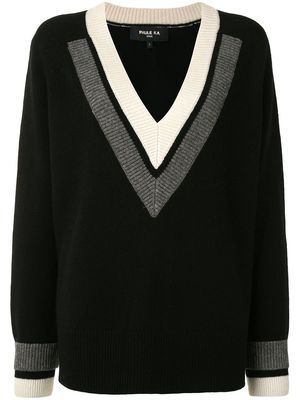 Paule Ka knitted V-neck panel detail jumper - Black