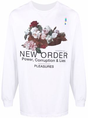 Pleasures logo-print long-sleeved T-shirt - White