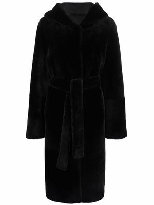 Liska reversible hooded shearling coat - Black