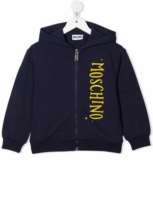 Moschino Kids logo-print zip-up hoodie - Blue