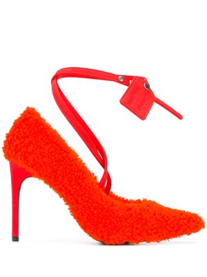 Off-White textured style ankle strap pumps - Orange