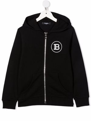 Balmain Kids logo print zip-up hoodie - Black