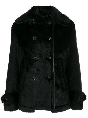 TOM FORD faux fur double breasted coat - Black