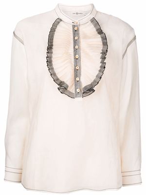 Tory Burch ruffle-trim long-sleeved blouse - Neutrals