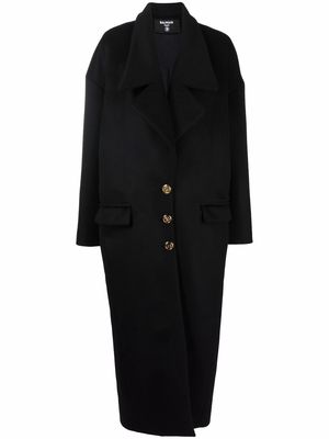 Balmain Oversize single-breasted virgin wool coat - Black