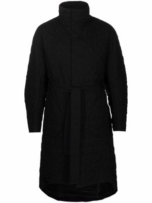 Ader Error quilted-logo belted coat - Black