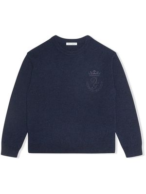 Dolce & Gabbana Kids logo-embroidered fine-knit jumper - Blue