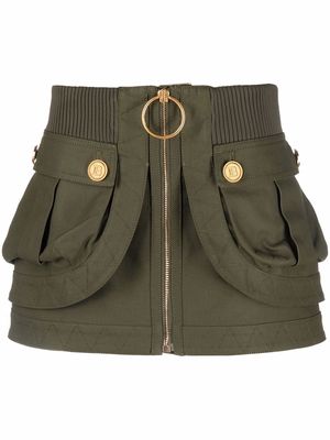 Balmain patch-pockets mini denim skirt - Green