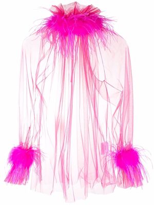 Styland feather-trim sheer blouse - Pink