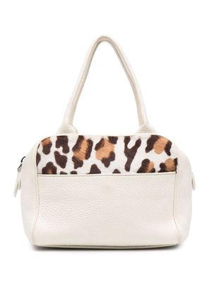 Alaïa Pre-Owned leopard panel tote bag - White