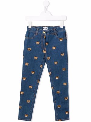 Moschino Kids logo-embroidered straight-leg jeans - Blue