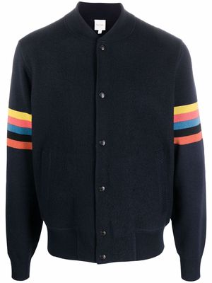 PAUL SMITH stripe-detail knitted bomber jacket - Blue