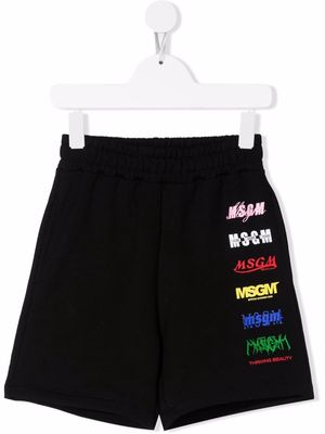 MSGM Kids logo-print track shorts - Black
