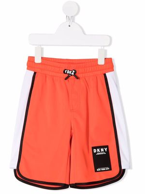 Dkny Kids logo-patch track shorts - Orange