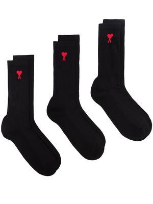 AMI Paris embroidered logo socks - Black