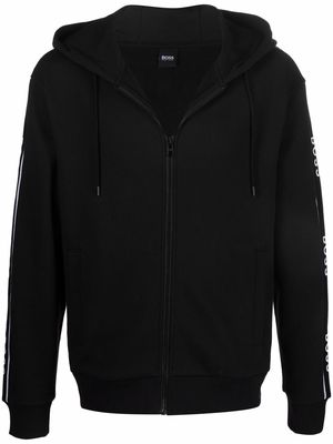 BOSS logo-tape hooded track jacket - Black