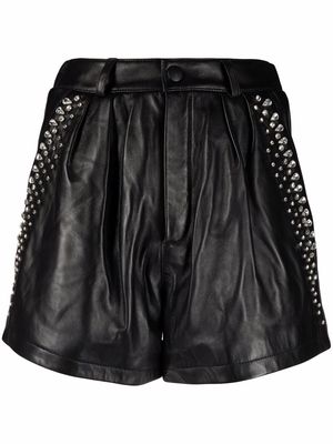 Philipp Plein crystal-embellished leather shorts - Black