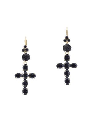 Dolce & Gabbana 18kt yellow gold Devotion cross black sapphire and jade earrings