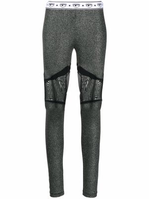 Chiara Ferragni glittered sheer-panel leggings - Grey