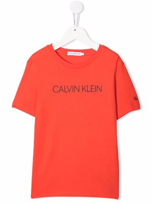 Calvin Klein Kids logo-print cotton T-Shirt - Orange