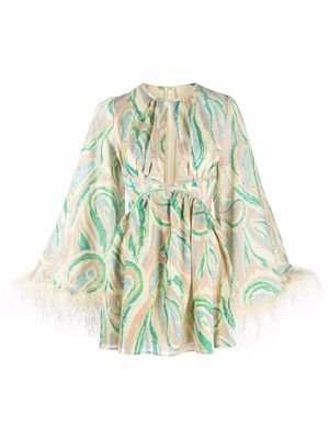 Alice McCall abstract-print feathered dress - Green