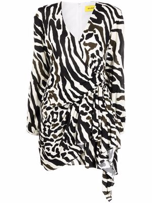 Dundas zebra-print wrap mini dress - Neutrals