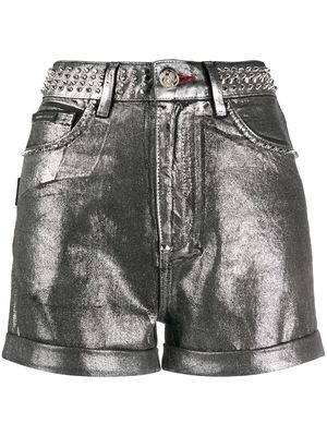 Philipp Plein metallic-print studded shorts - Silver