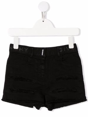 Givenchy Kids logo-print distressed-effect shorts - Black