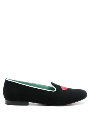 Blue Bird Shoes Lips embroidered loafers - Black