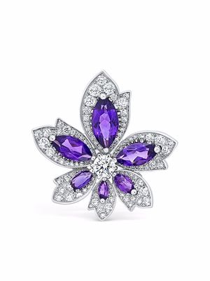 David Morris 18kt white gold Palm amethyst and diamond ring - Silver