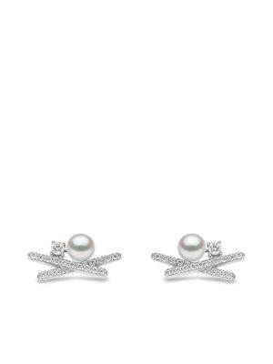 Yoko London 18kt white gold Sleek Akoya pearl diamond stud earrings - Silver