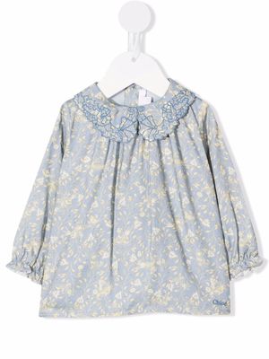 Chloé Kids embroidered-collar floral blouse - Blue