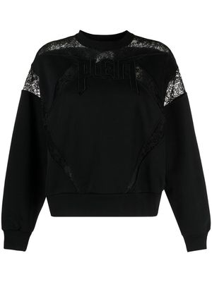 Philipp Plein lace-panelled logo sweatshirt - Black