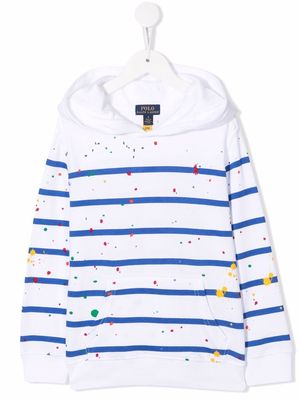 Ralph Lauren Kids paint splatter striped hoodie - White