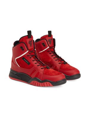 Giuseppe Junior Talon high-top suede-trim sneakers - Red